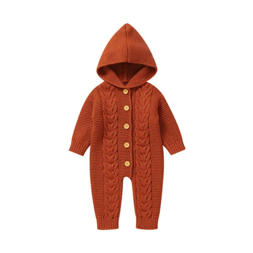 Baby Solid Knitted Romper with Hat Jumpsuit Mimixiong​